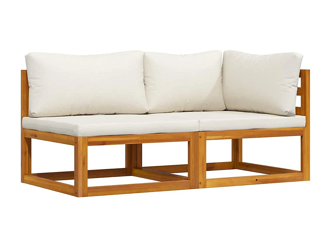 Conjunto de sofás 2 pcs c/ almofadões branco nata acácia maciça