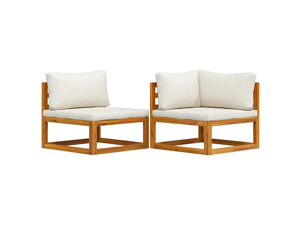 Juego de sofá 2 pzas con cojines blanco crema madera de acacia
