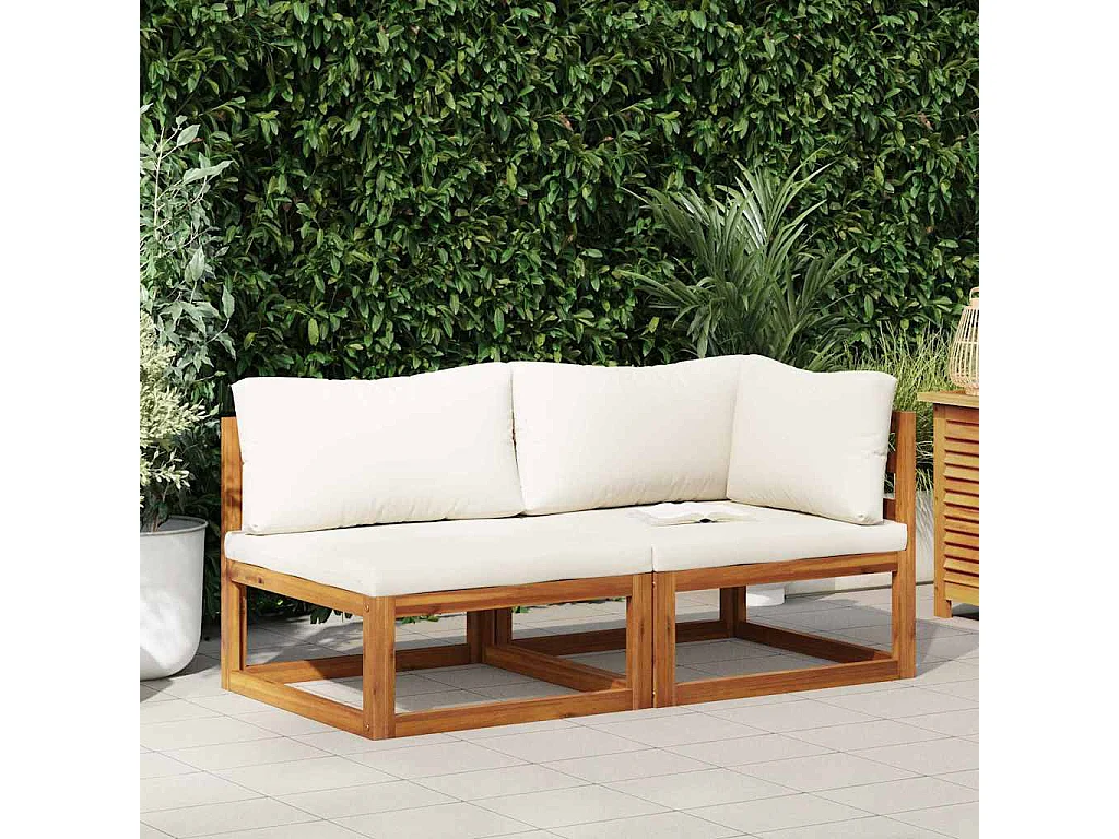 Juego de sofá 2 pzas con cojines blanco crema madera de acacia
