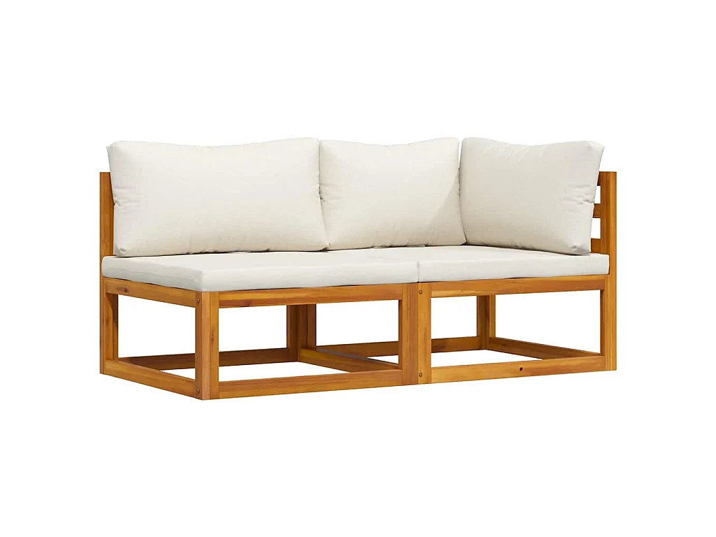 Juego de sofá 2 pzas con cojines blanco crema madera de acacia