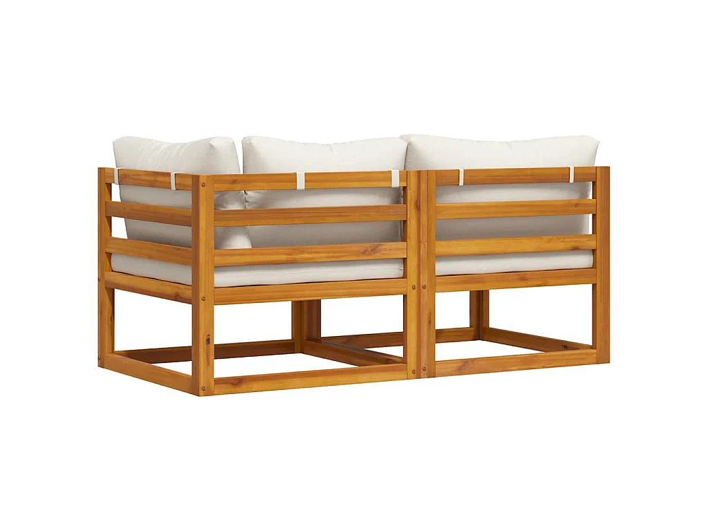 Juego de sofá 2 pzas con cojines blanco crema madera de acacia