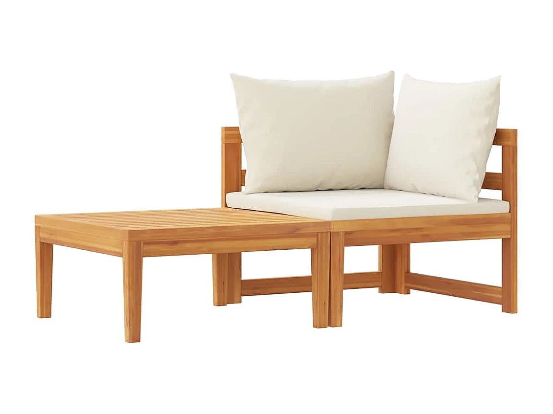 Salon de jardin 2 pcs avec coussins blanc crème Bois d'acacia