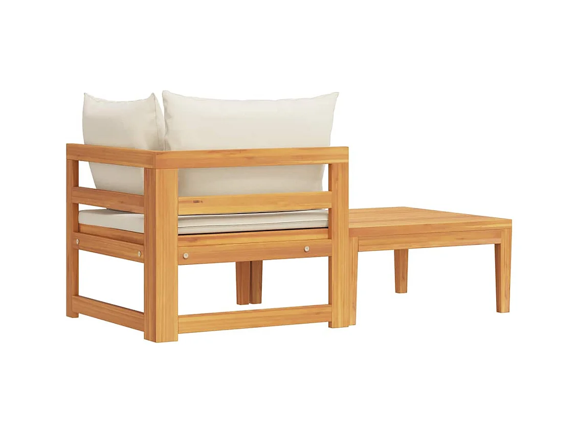 Salon de jardin 2 pcs avec coussins blanc crème Bois d'acacia