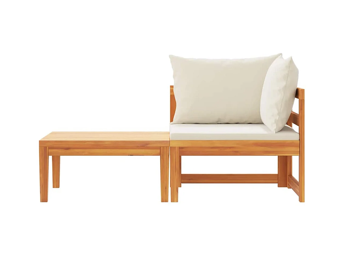 Salon de jardin 2 pcs avec coussins blanc crème Bois d'acacia
