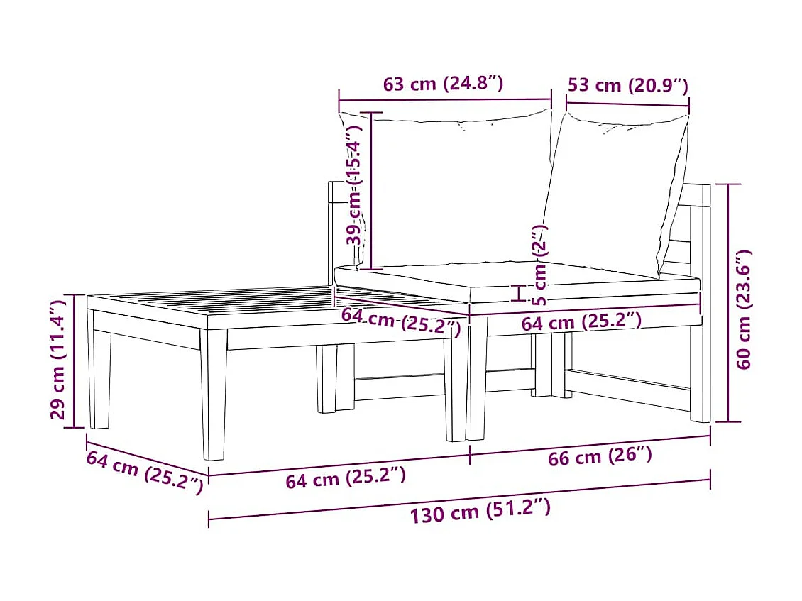 Salon de jardin 2 pcs avec coussins blanc crème Bois d'acacia