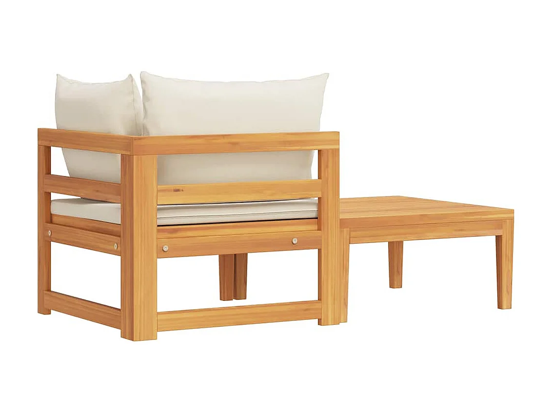 Salon de jardin 2 pcs avec coussins blanc crème Bois d'acacia