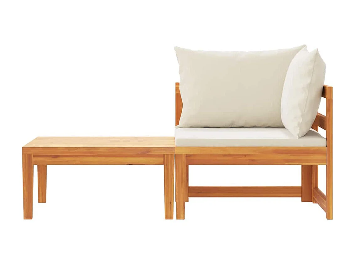 Salon de jardin 2 pcs avec coussins blanc crème Bois d'acacia