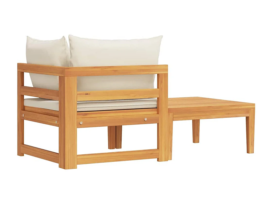 Salon de jardin 2 pcs avec coussins blanc crème Bois d'acacia