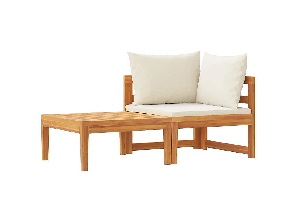 Salon de jardin 2 pcs avec coussins blanc crème Bois d'acacia