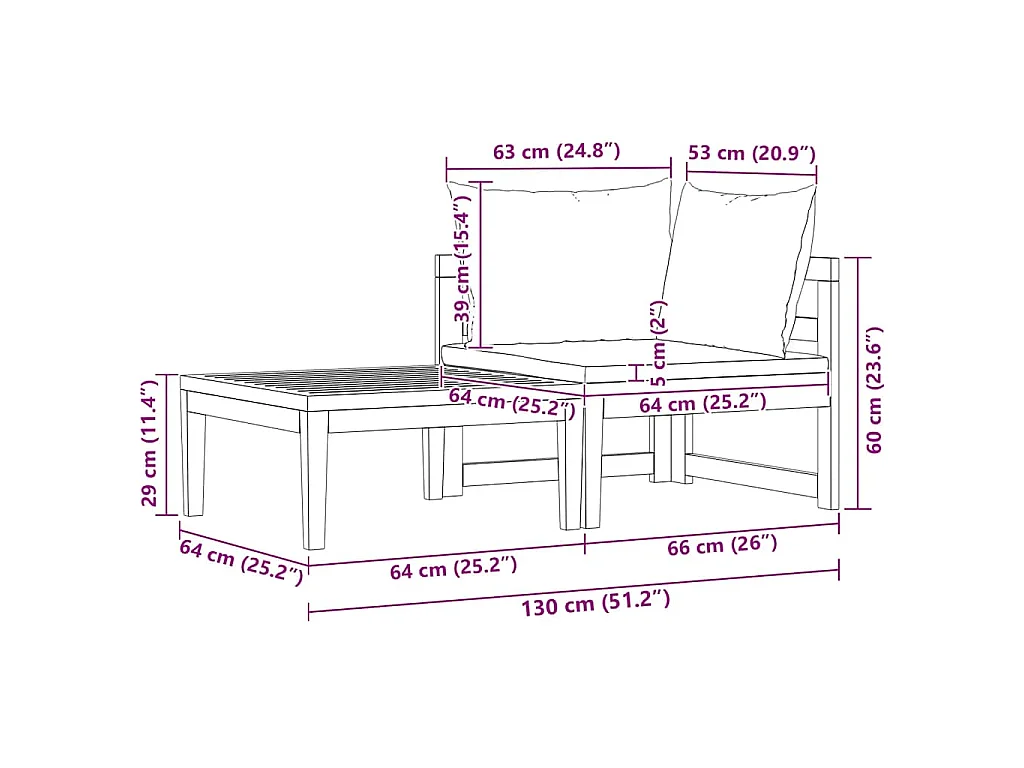 Salon de jardin 2 pcs avec coussins blanc crème Bois d'acacia