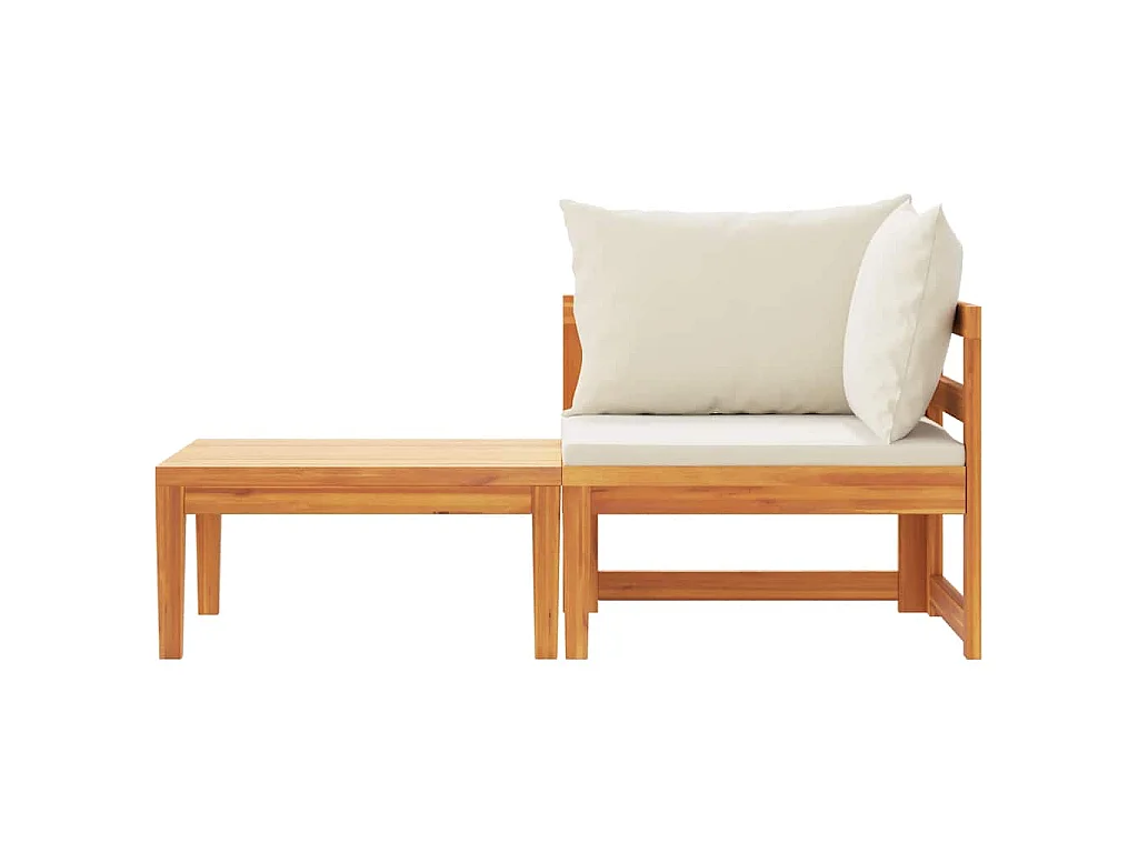 Salon de jardin 2 pcs avec coussins blanc crème Bois d'acacia