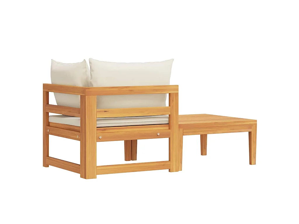 Salon de jardin 2 pcs avec coussins blanc crème Bois d'acacia
