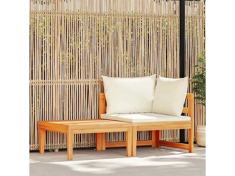 2-tlg. Garten-Lounge-Set mit Kissen Cremeweiß Akazienholz