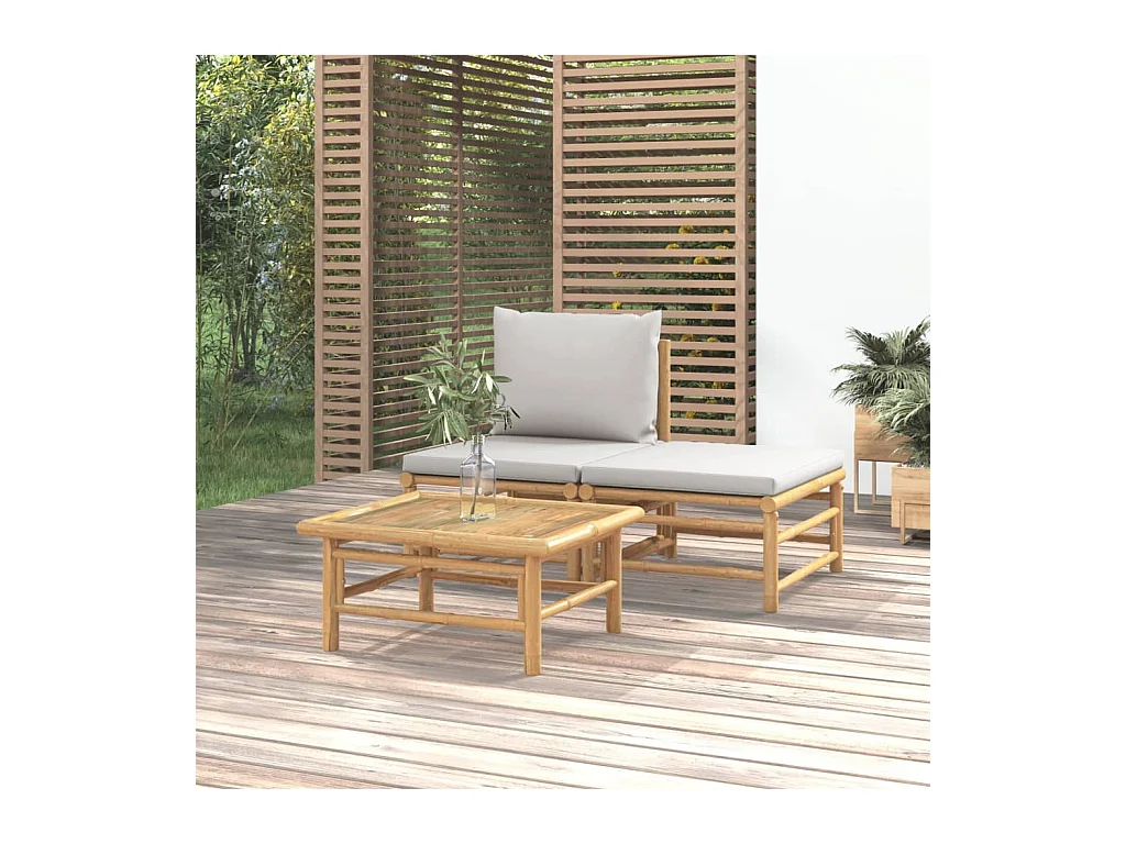 3-delige Loungeset met kussens bamboe lichtgrijs
