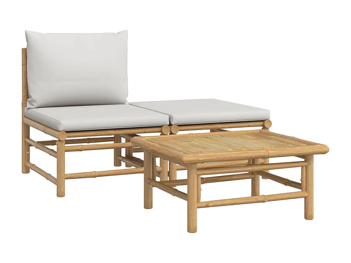 Salon de jardin 3 pcs avec coussins gris clair bambou