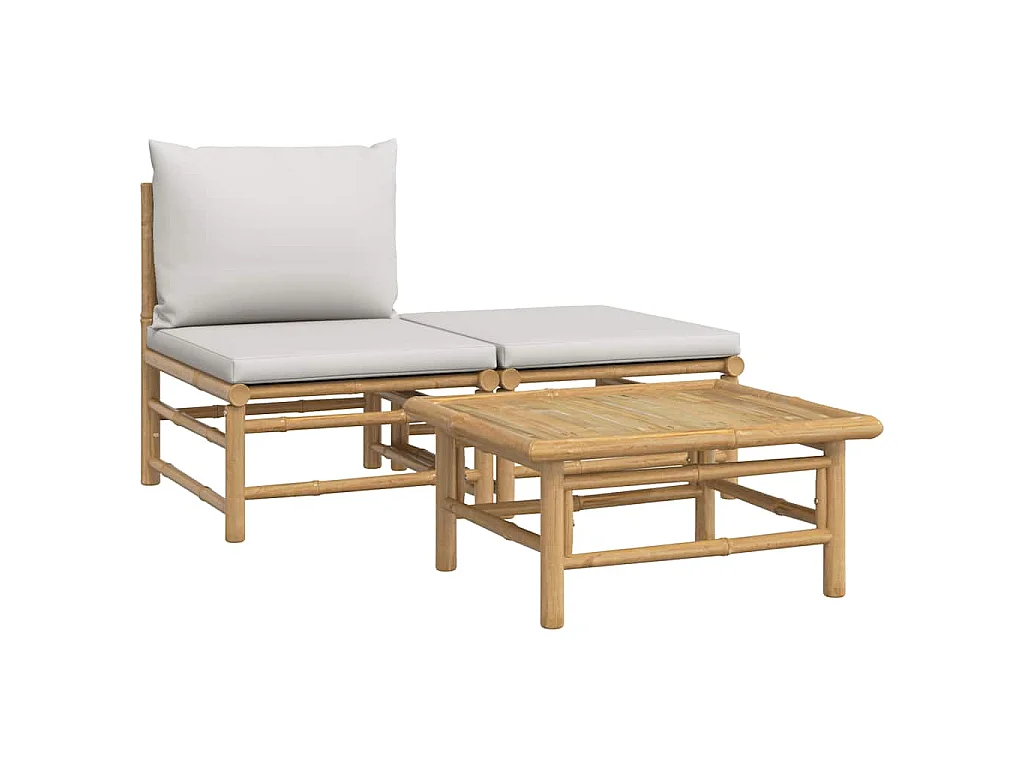 Salon de jardin 3 pcs avec coussins gris clair bambou