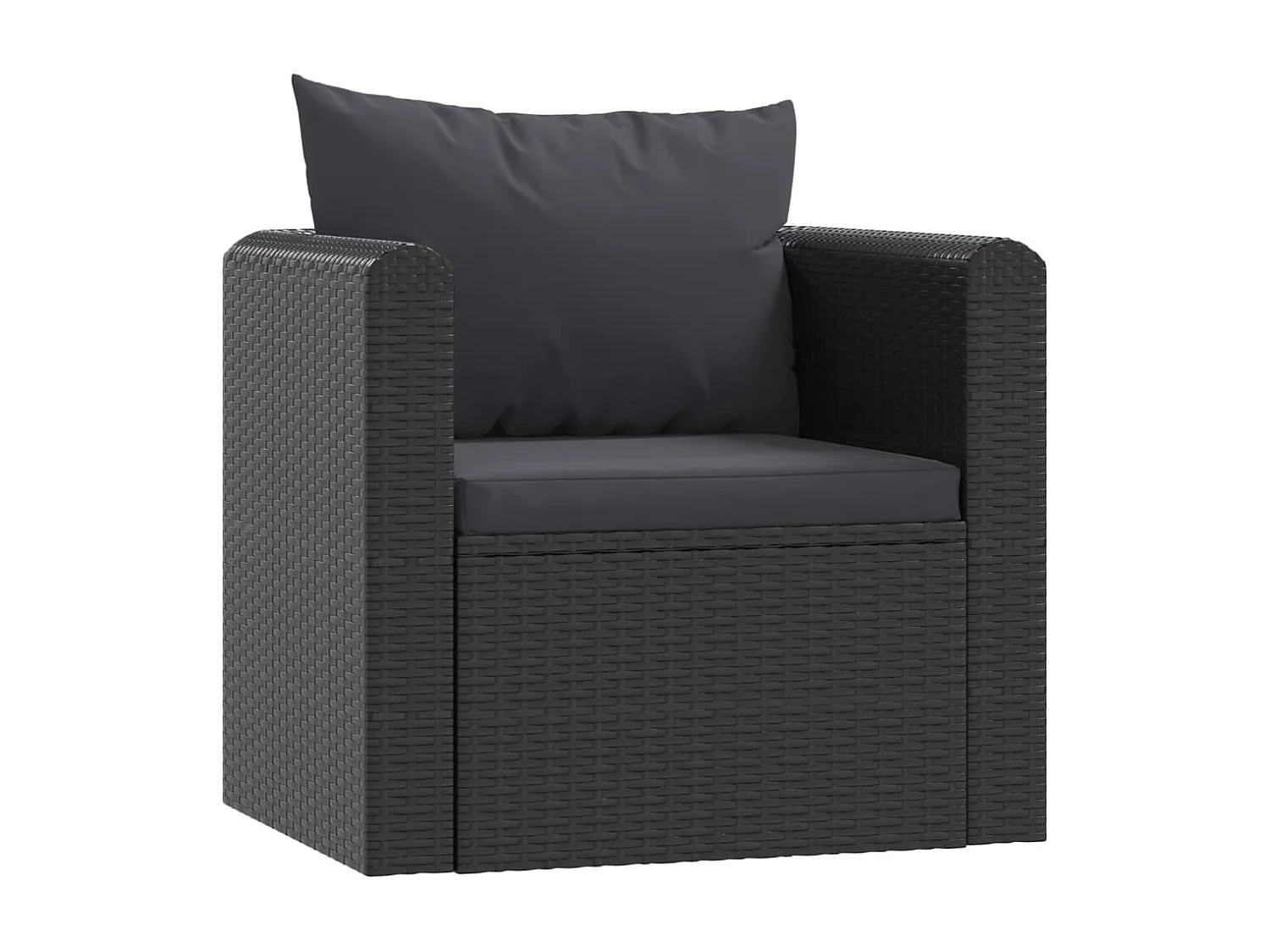 Fauteuil avec coussins Résine tressée Noir