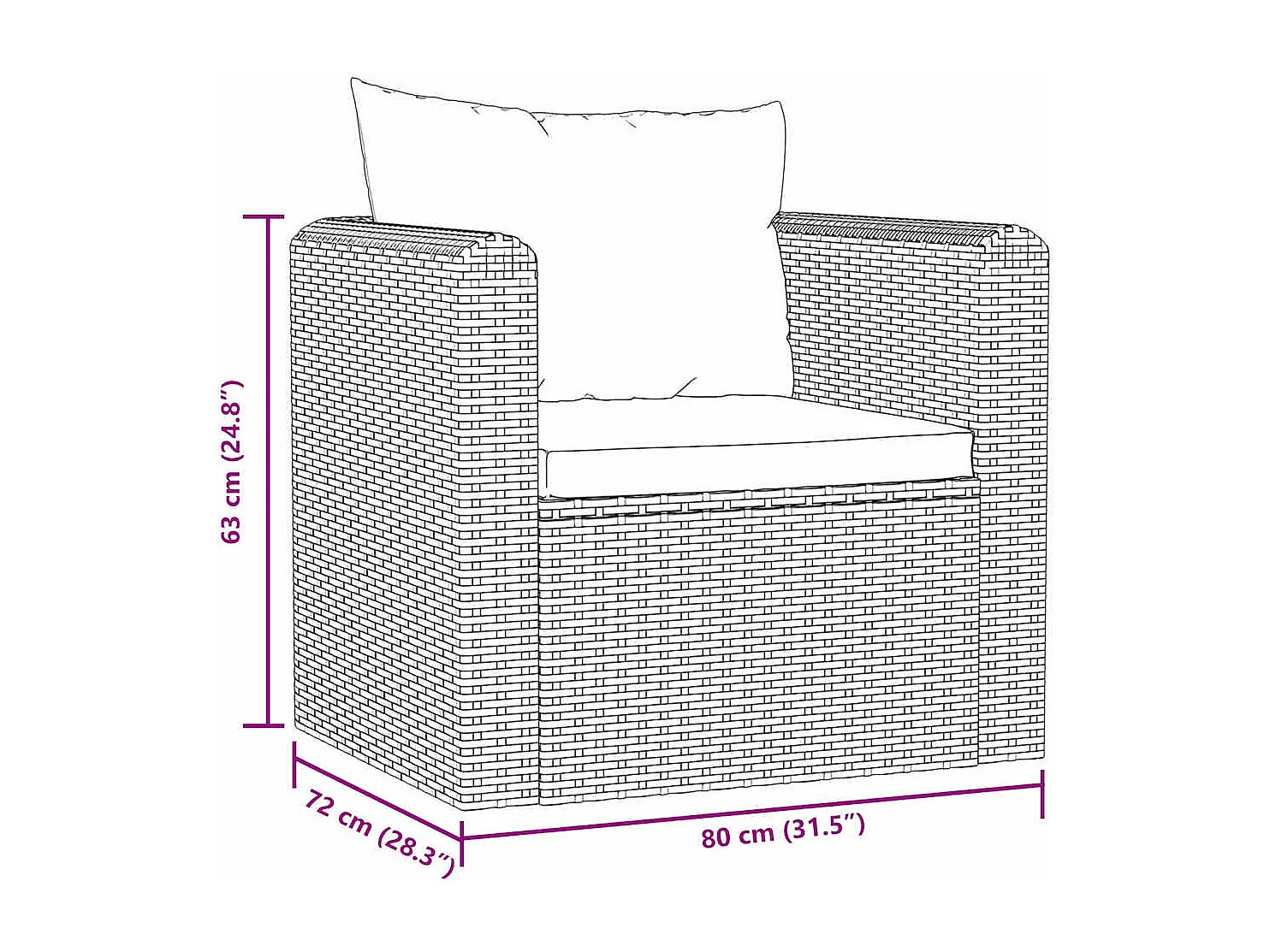 Fauteuil avec coussins Résine tressée Noir
