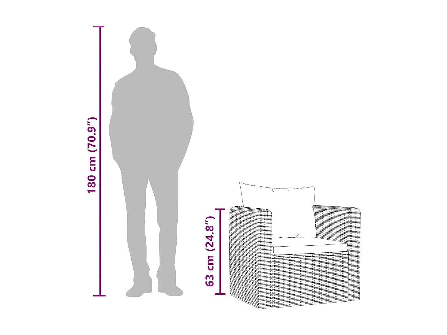 Fauteuil avec coussins Résine tressée Noir