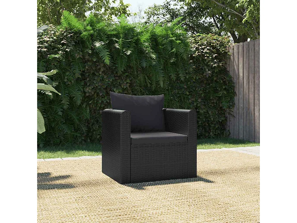 Fauteuil met kussens poly rattan zwart