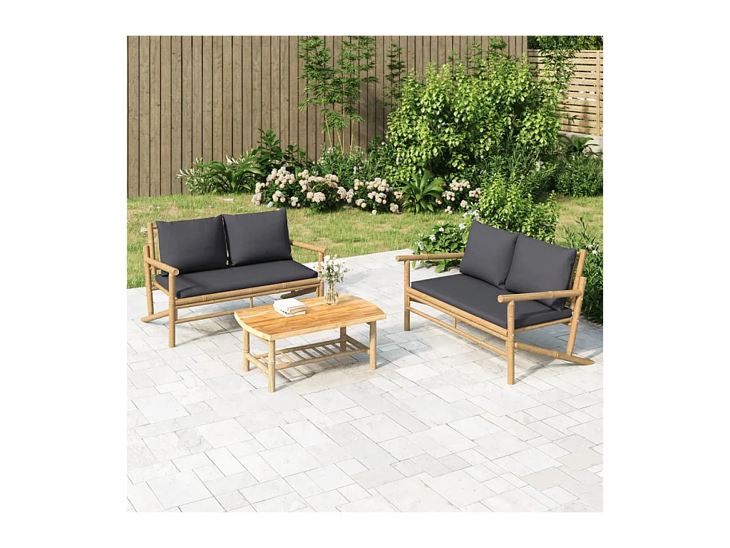 2-delige Loungeset met kussens bamboe donkergrijs