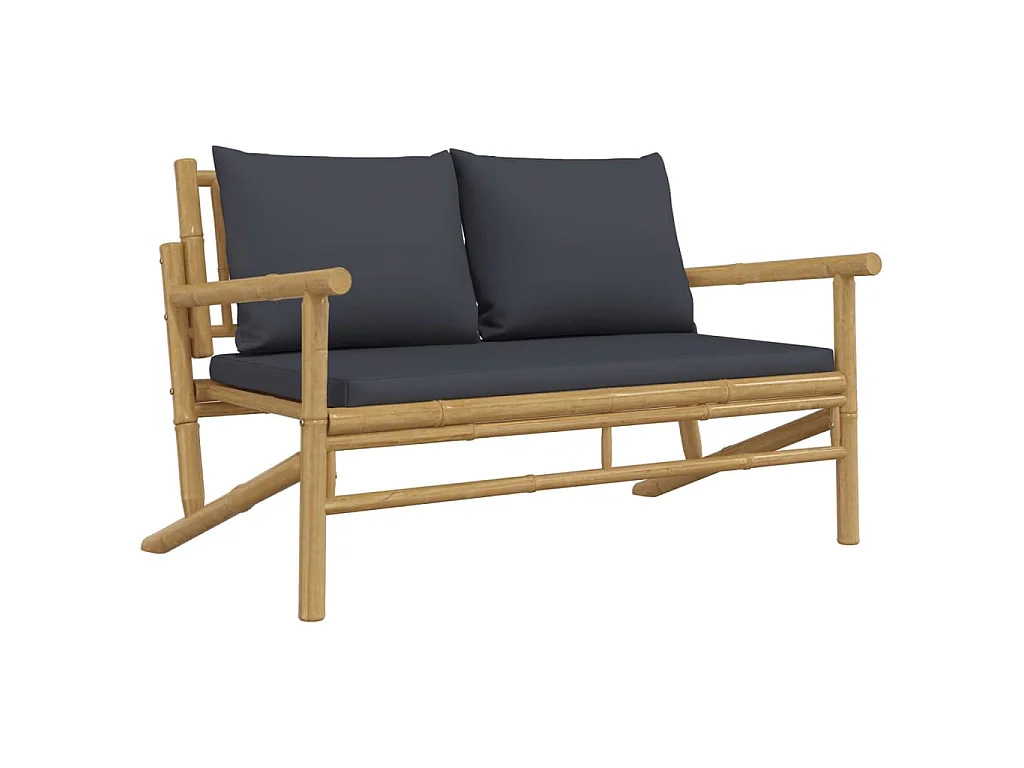 Salon de jardin 2 pcs avec coussins gris foncé bambou