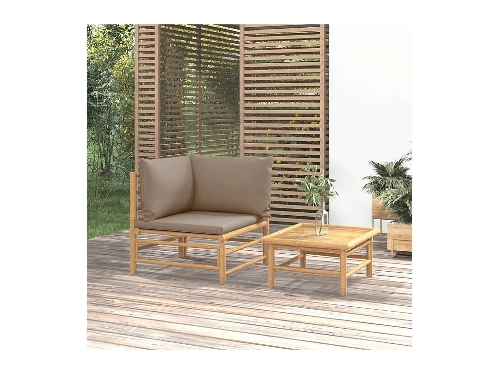 Salon de jardin 2 pcs avec coussins taupe bambou