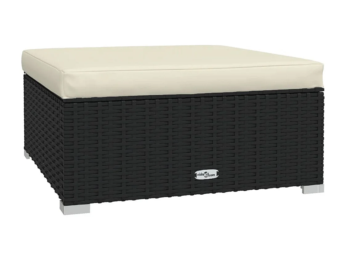 Poggiapiedi da Giardino con Cuscino Nero 70x70x30 cm Polyrattan