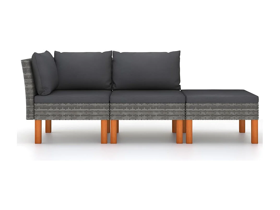 3-delige Loungeset poly rattan en massief eucalyptushout