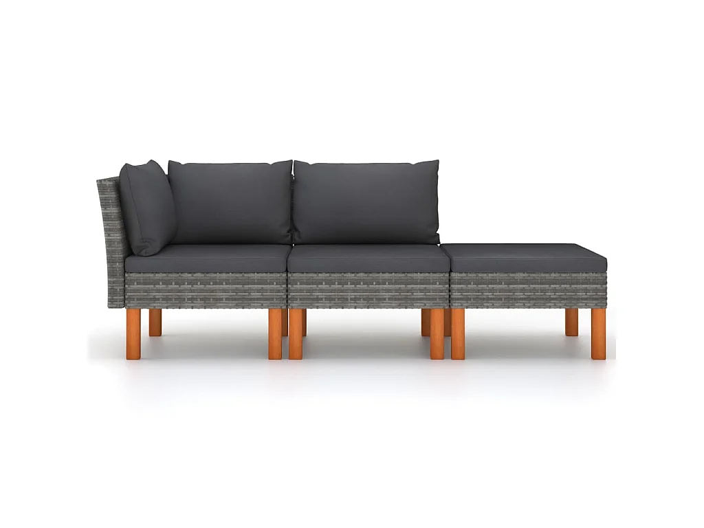 3-tlg. Garten-Lounge-Set Poly Rattan und Massivholz Eukalyptus
