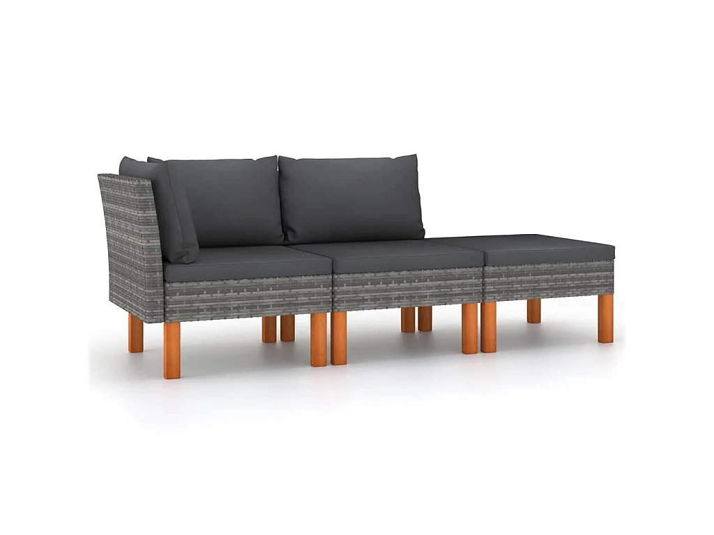 Set di Divani da Giardino 3 pz Polyrattan Massello di Eucalipto