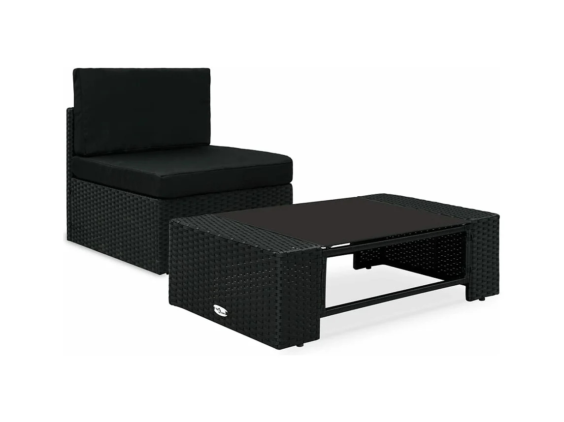 Salon de jardin 2 pcs Résine tressée Noir