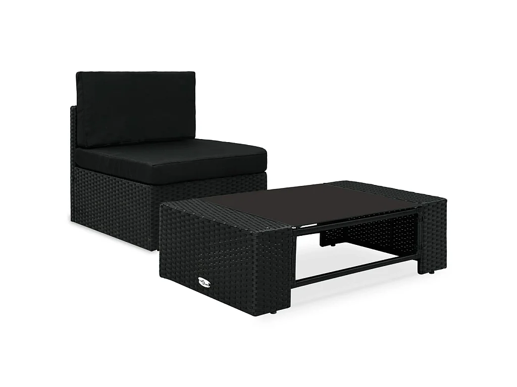Salon de jardin 2 pcs Résine tressée Noir