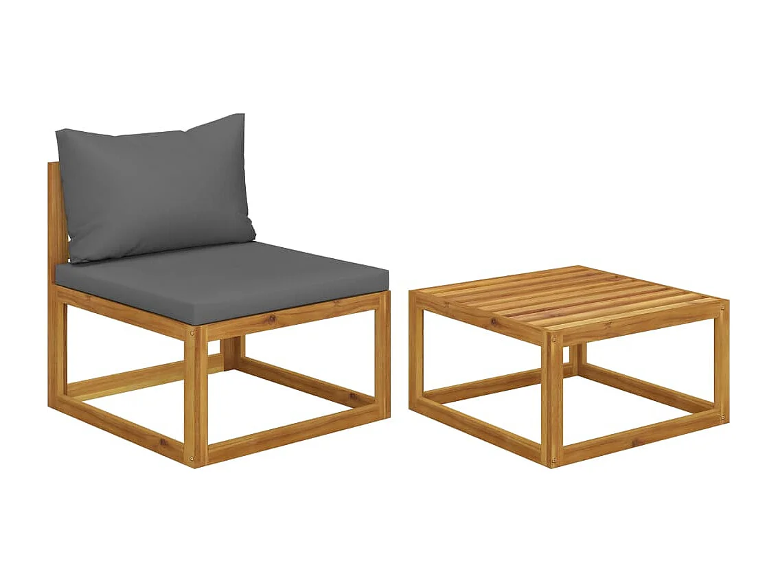 2-delige Loungeset met kussens massief acaciahout