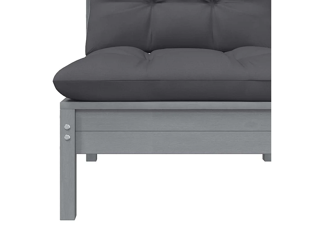 3 pcs conj. lounge jardim c/ almofadões pinho maciço cinzento