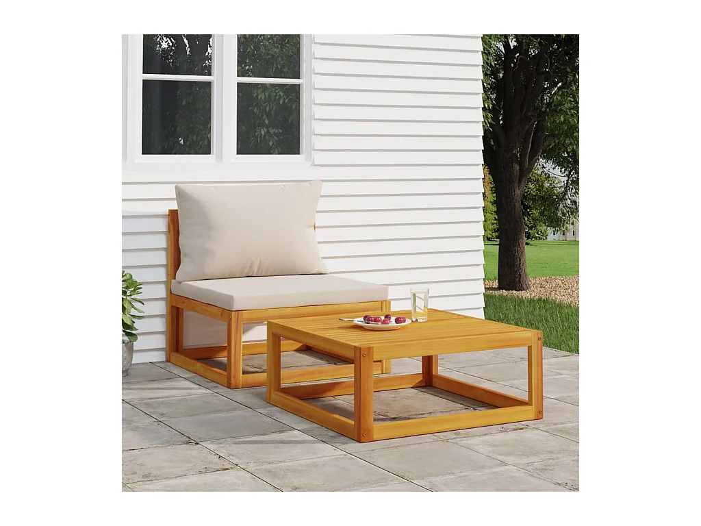 Set Divani da Giardino 2pz con Cuscini Legno Massello di Acacia