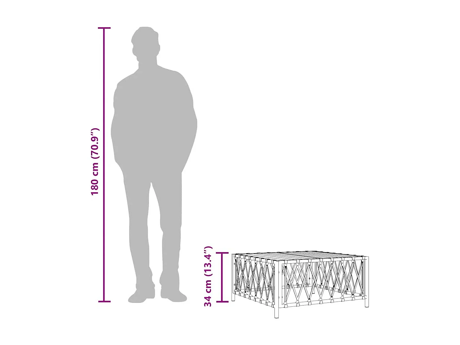 Tavolo da Giardino Bianco 70x70x34 cm in Tessuto Intrecciato