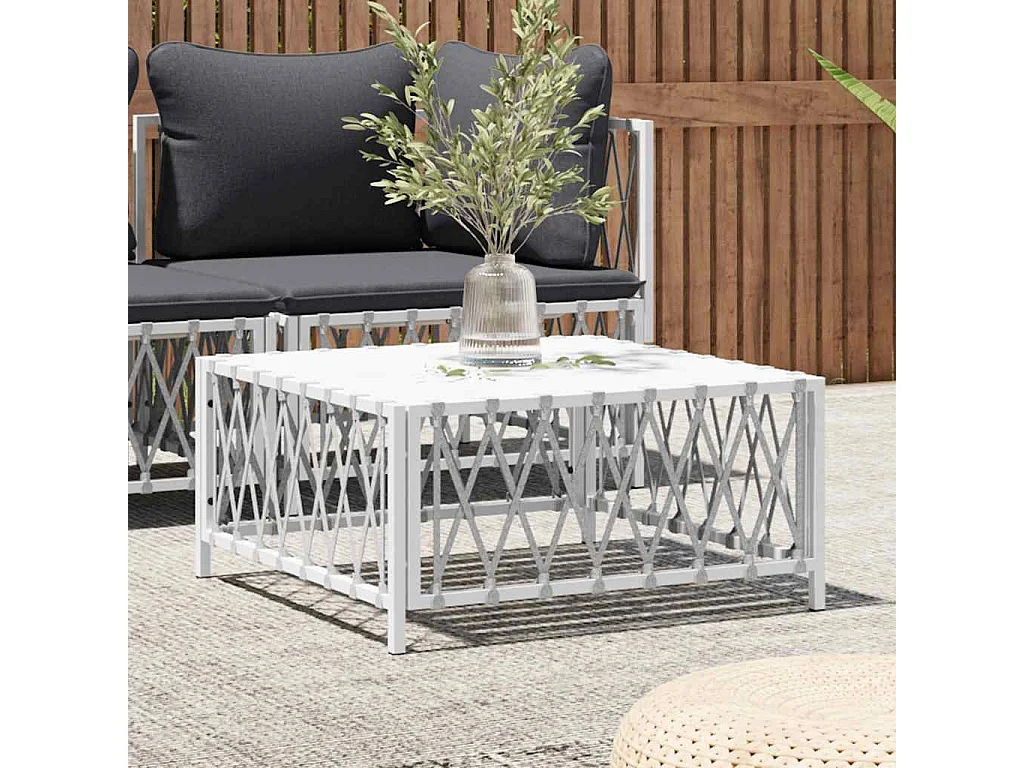 Table de jardin blanc 70x70x34 cm tissu tissé