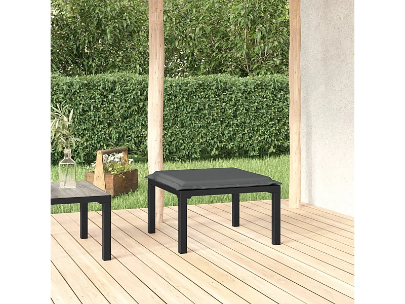 Gartenhocker mit Kissen Schwarz und Grau Poly Rattan