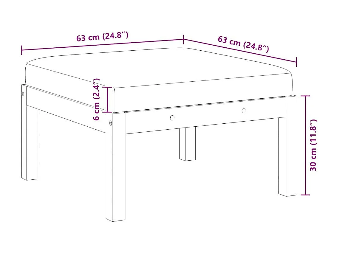 Repose-pied de jardin avec coussin Bois d'acacia massif