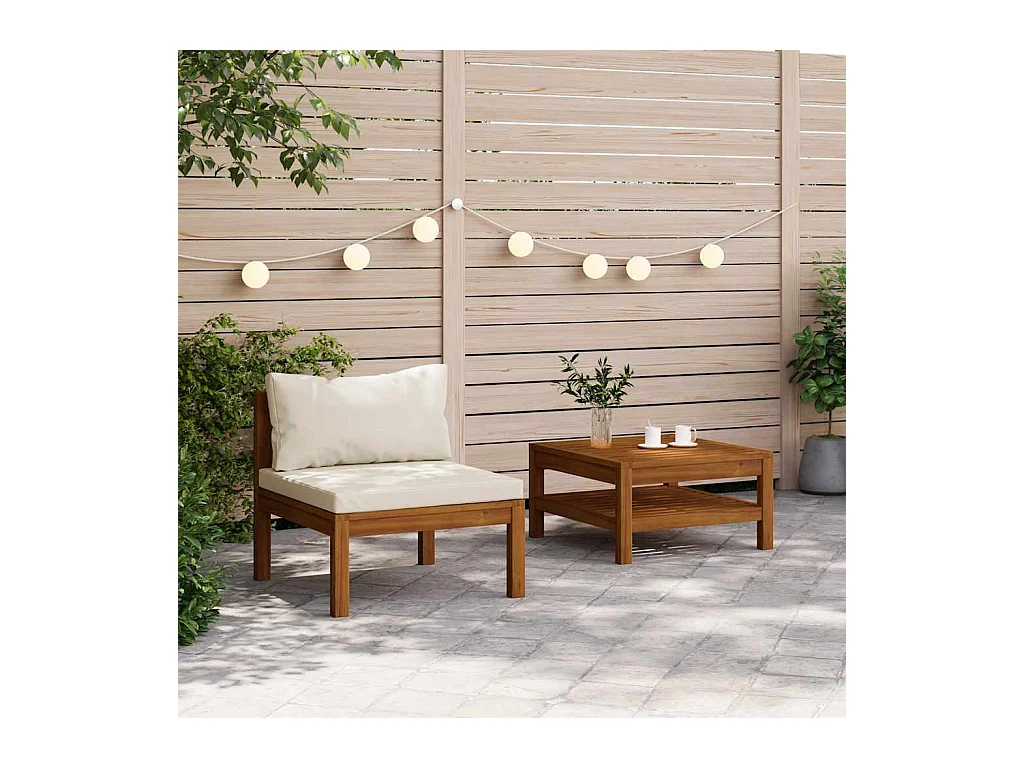 Set Divani da Giardino 2pz Cuscini Bianco Crema Massello Acacia