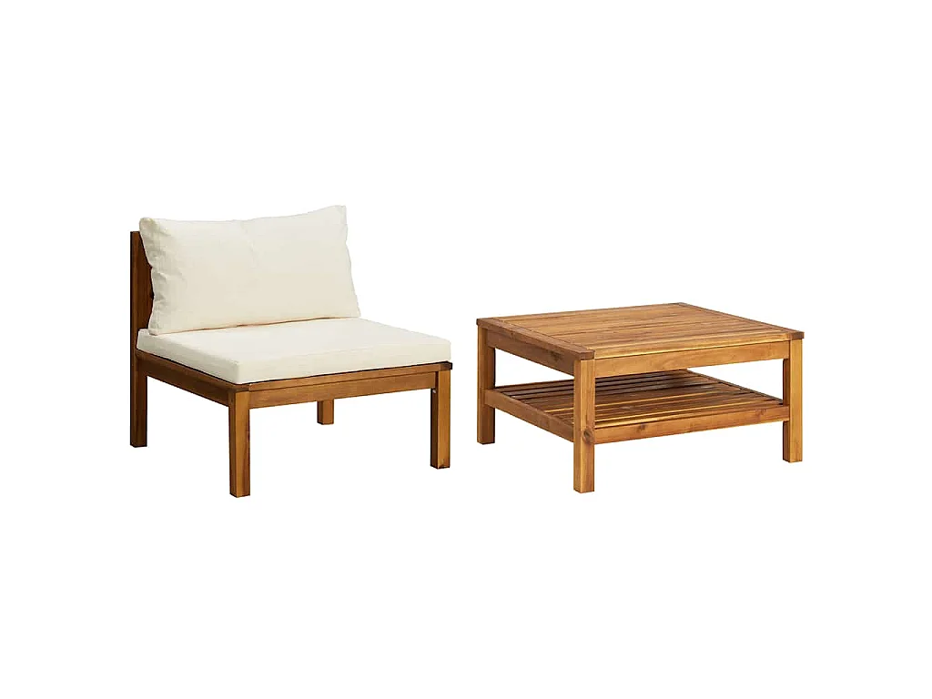 Set Divani da Giardino 2pz Cuscini Bianco Crema Massello Acacia