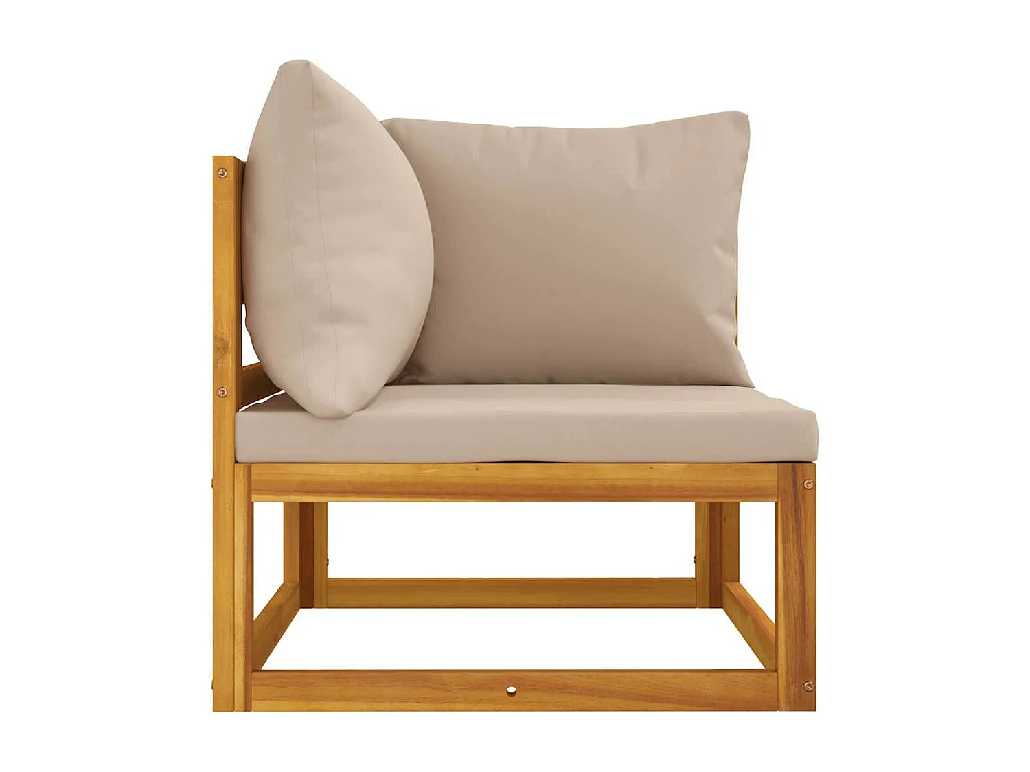 Canapé d'angle sectionnel et coussins taupe bois massif acacia