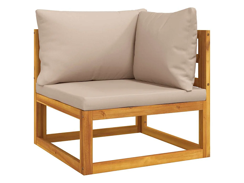 Hoekbank sectioneel met taupe kussens massief acaciahout