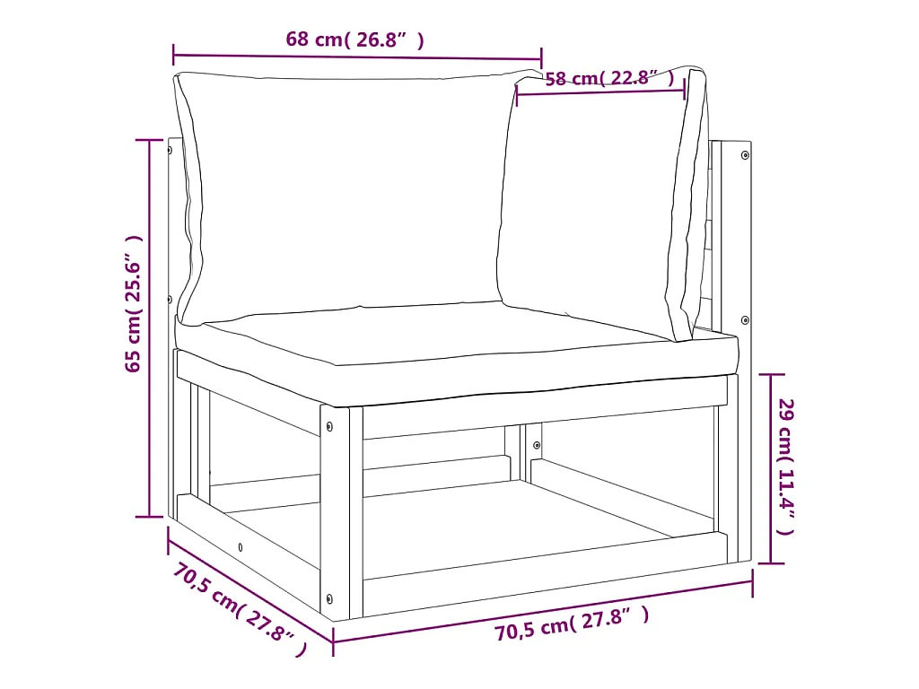 Hoekbank sectioneel met taupe kussens massief acaciahout