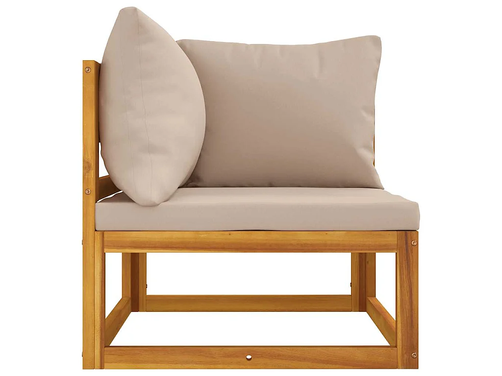 Hoekbank sectioneel met taupe kussens massief acaciahout