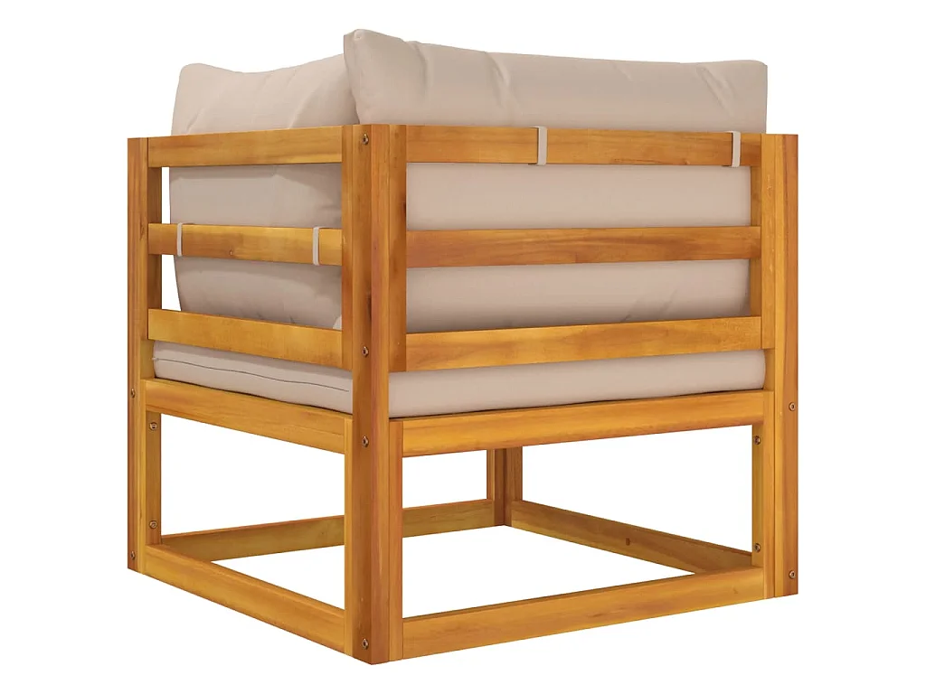 Hoekbank sectioneel met taupe kussens massief acaciahout