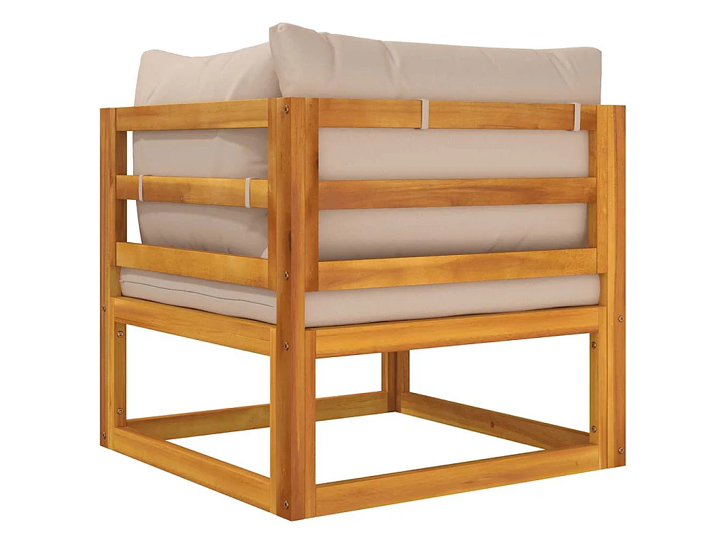 Hoekbank sectioneel met taupe kussens massief acaciahout