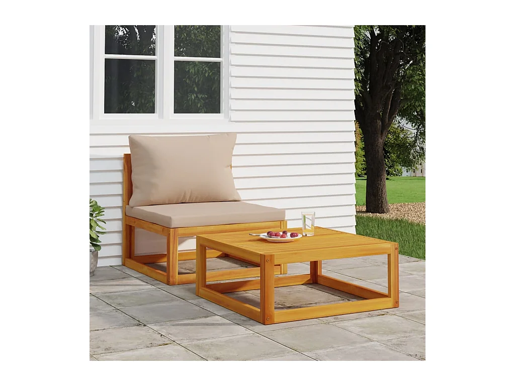 Salon de jardin avec coussins 2 pcs bois massif acacia