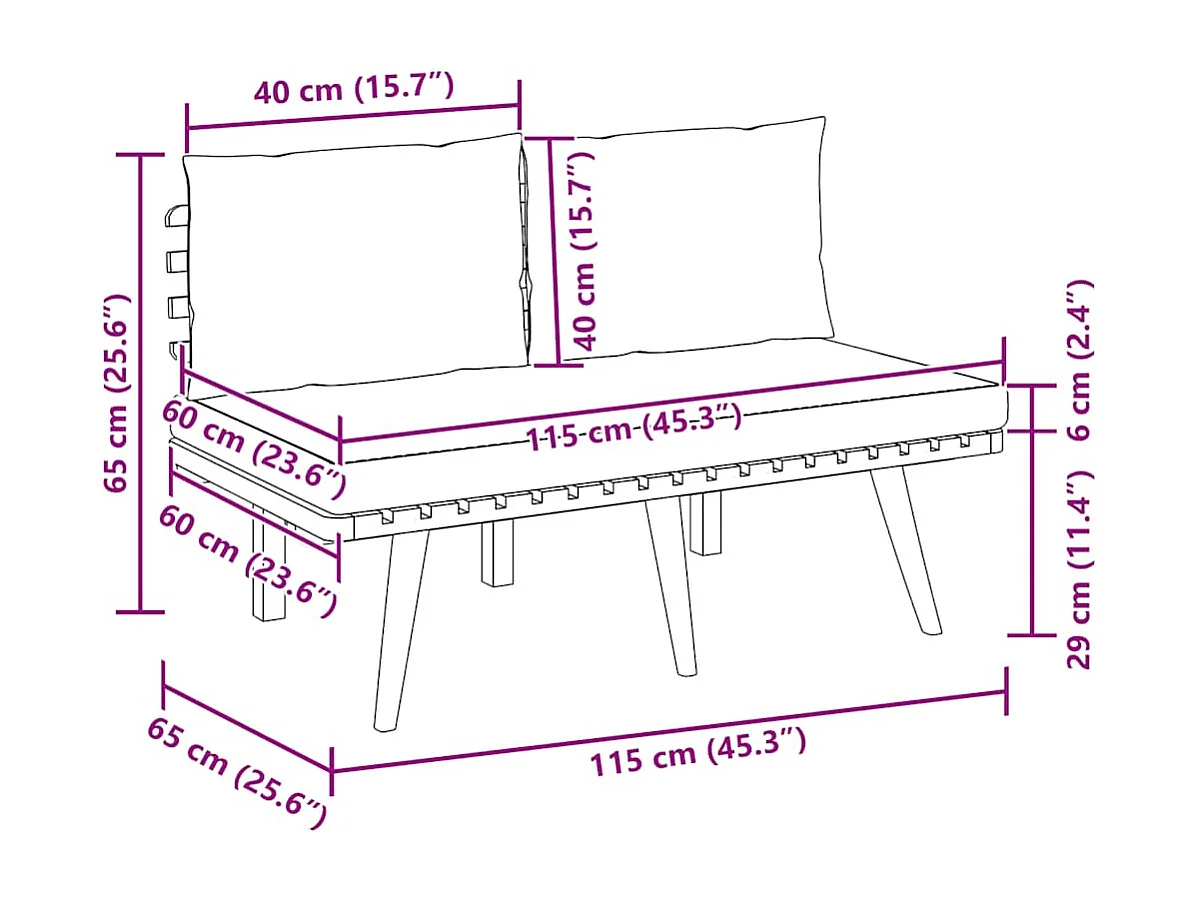 Tuinbank met kussens 115 cm massief acaciahout
